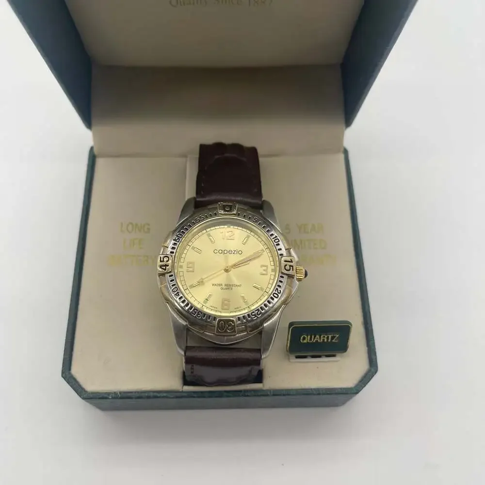 Vintage Capezio Two-Tone Diver Style Quartz Watch‎ with Brown Leather Strap